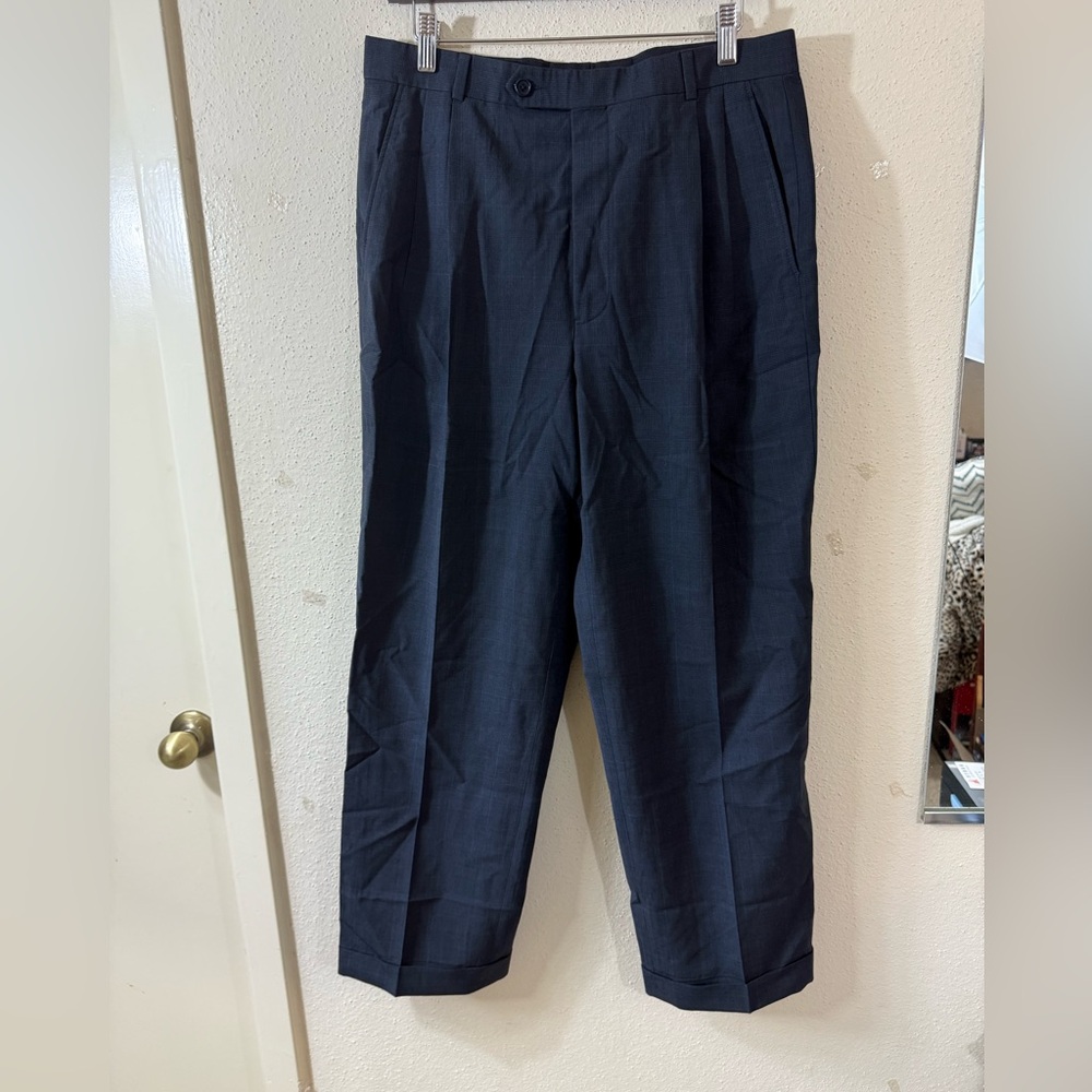Brooks Brothers 346 Stretch Navy Wool Trousers Size 33 tailored Fit cuffed hems